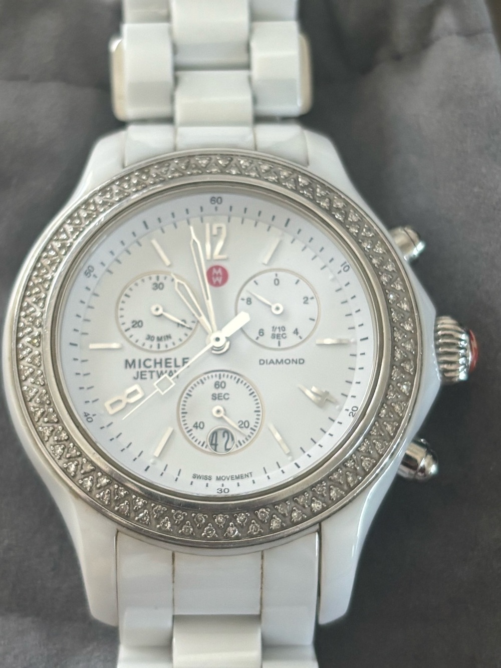 Michele Jetway Diamond White Ceramic Chronograph Watch MWW17B000001 - Picture 2 of 12